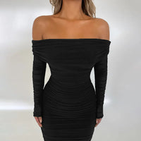 Mozision Off-shoulder Long Sleeve Sexy Maxi Dress For Women Autumn New Strapless Backless Bodycon Ruched Party Long Dress