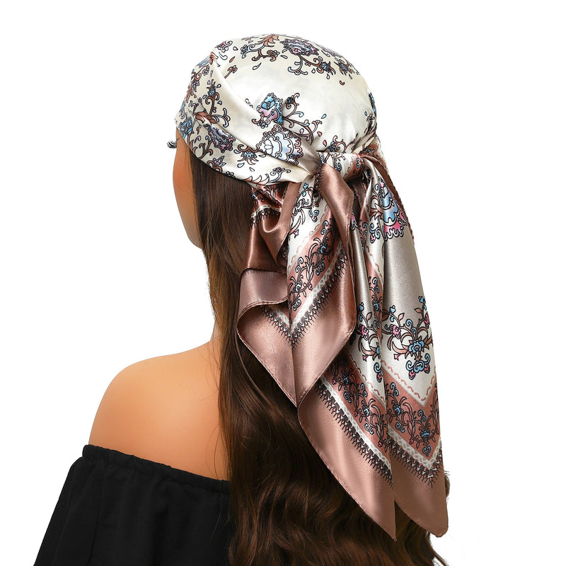 90*90cm Silk Scarf Women Print Hair Neck Square Office Ladies Shawl Bandanna Muslim Hijab Handkerchief Muffler Foulard female