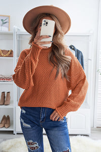 Orange Oversized Chunky Batwing Long Sleeve Turtleneck Sweater