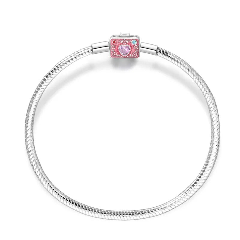 2024 New 925 Silver Pink Bow Full Diamond Bracelet Original 17-20CM Fit DIY Charm Women Birthday Jewelry Valentine's Day Gifts