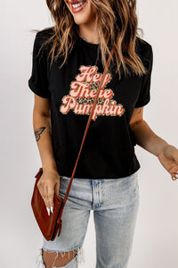 Black Hey There Pumpkin Leopard Graphic Tee