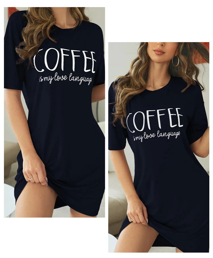 Women's Nightgown Summer Short Sleeve Sleep Shirt Round Neck T-shirt Dress Soft Nightdress Home Clothes Sleepwear & Loungewear