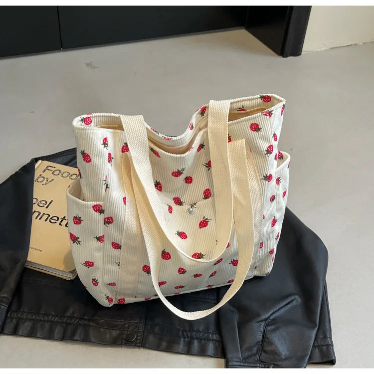 Fresh Sweet Girl Handbag Fashionable High end Corduroy Printed Shoulder Bag Leisure Shopping Commuter Women's Underarm Bag