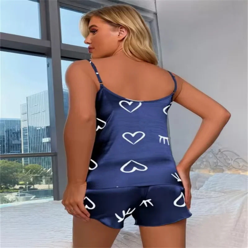 1 Piece Casual & Comfy Heart & Letter Print Nightdress, Lettuce Trim Sexy Slip Short Nightdress, Women's Sleepwear & Dresses