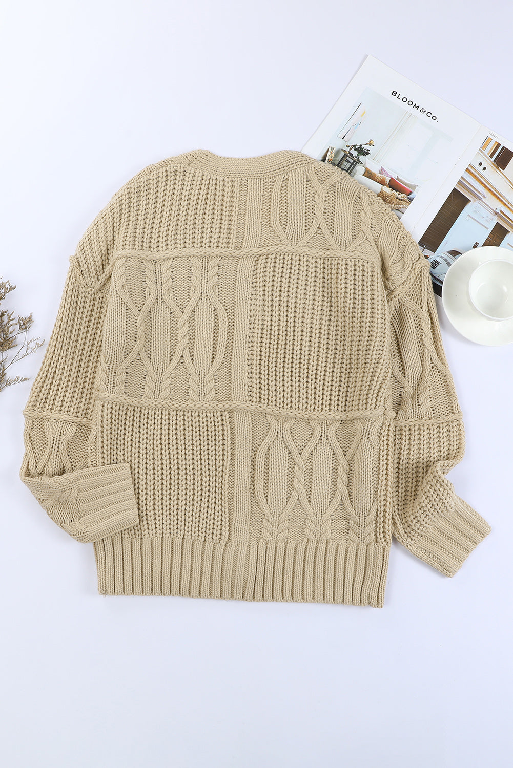 Apricot Buttons Front Patterned Texture Knit Cardigan