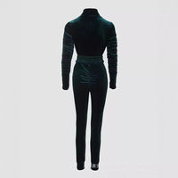 Mandylandy Sexy Bodycon Jumpsuits Women Velvet Zipper Design Sheath Jumpsuits Ruched Long Sleeve Jumpsuit with Elastic Waistbelt