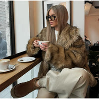 Turndown Collar Long Sleeves Fake Fluffy Fur Coat Fashion Solid Loose Warm Women's Jackets New Autumn Winter Casual Short Coats