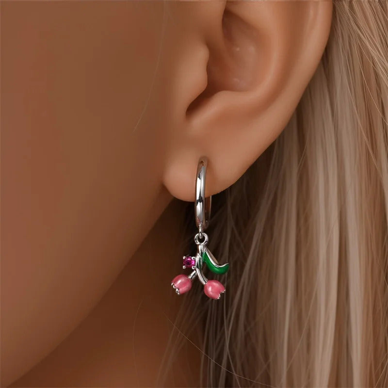 Fresh Spring Women's 925 Sterling Silver Tulip Rose Bee Fruit Original Design Earrings Fit Engagement Party Exquisite Jewelry