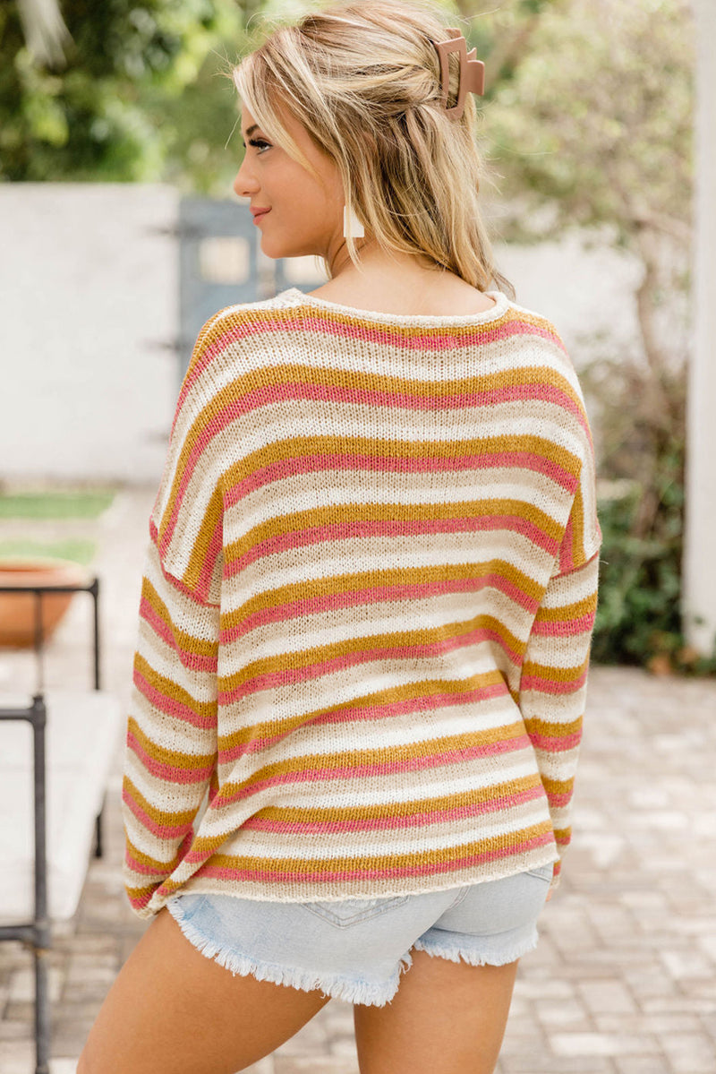 Orange Stripe Long Sleeve Knitted Sweater