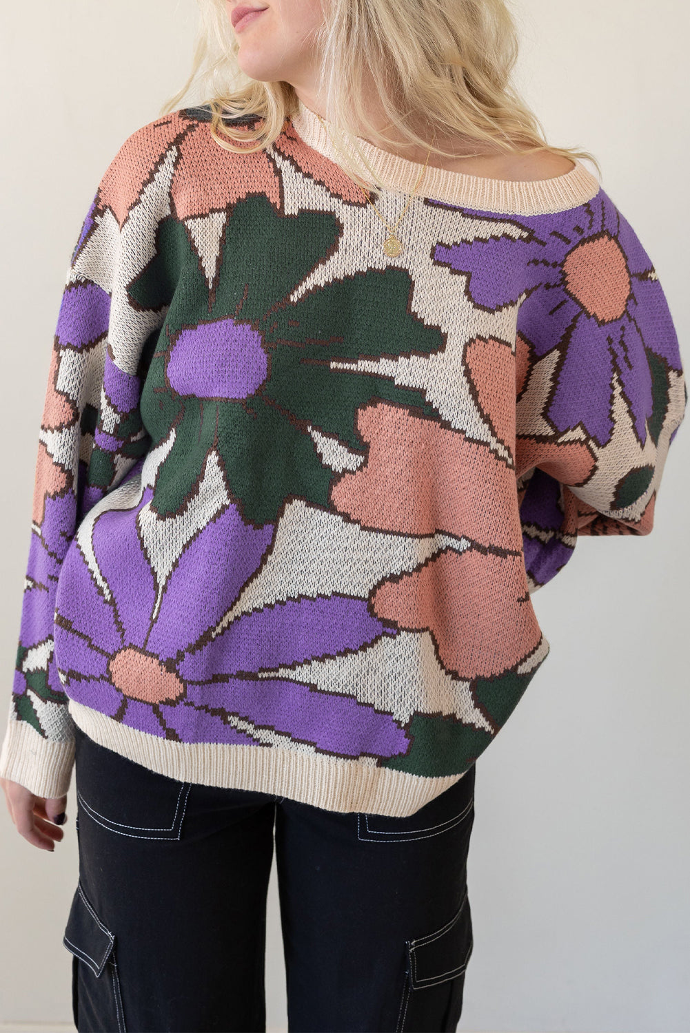 Multicolour Flower Print Loose Sweater