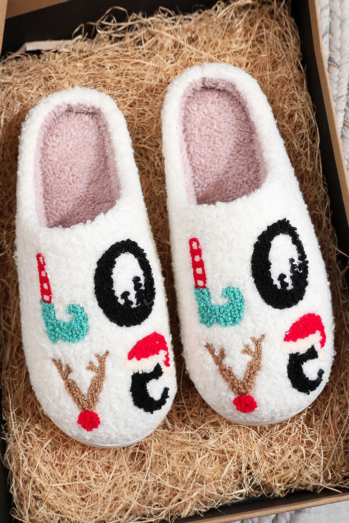 White Valentine Theme LOVE Graphic Fuzzy Slipper