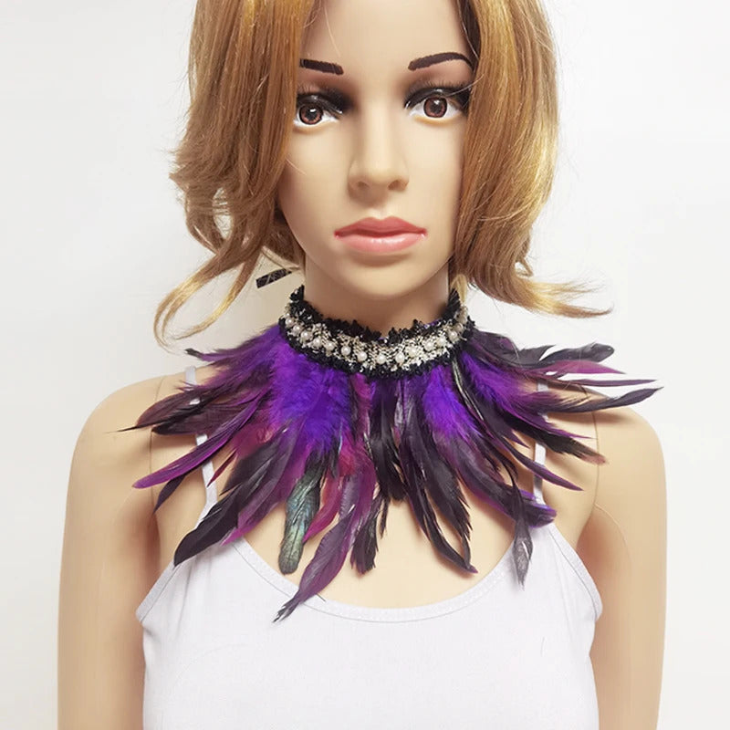 Gothic Rooster Feather Wrist Cuffs Natural Dyed Feather Arm Warmers Halloween Cosplay Party Rave Stage Performance Accessories