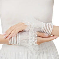 Female Sweater Fake Sleeves Hollow Out Crochet Floral Lace Horn Cuffs Embroidery Flounces Ruffles Elastic Wrist Warmers