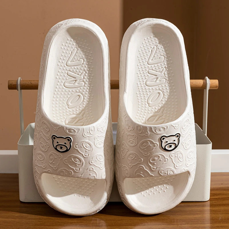 Printting Cute Bear Women Slippers Summer Indoor Soft Cartoon Sandals Bathroom Anti-slip Outdoor Comfy Men Leisure Shoes Couple