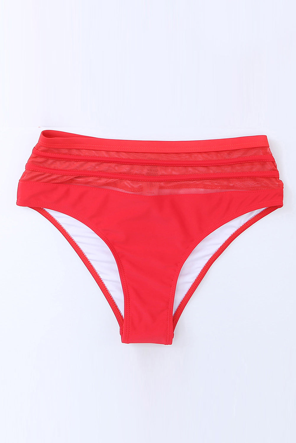 Fiery Red Mesh Striped High Waist Bikini Bottoms