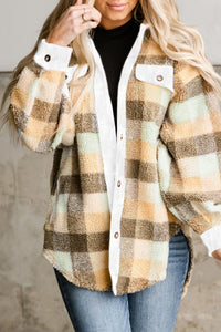 Khaki Plaid Sherpa Flap Pocket Shacket