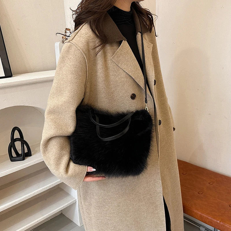 Faux Fur Tote Bag Women's Bucket Plush Luxury Design Ladies Handbags Soft Winter Crossbody Shoulder Bags Bolsa Feminina