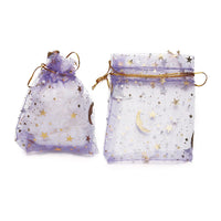 50pcs/Lot Multiple-sizes Printing Star Moon Christmas Organza Sack Drawstring Charm Packaging Bags Daily Jewelry Package