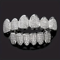 Teeth Grillz Set for Unisex Top Bottom Mouth Silver Color Teeth Grills Tooth Cap Removable Dental Fashion Body Jewelry