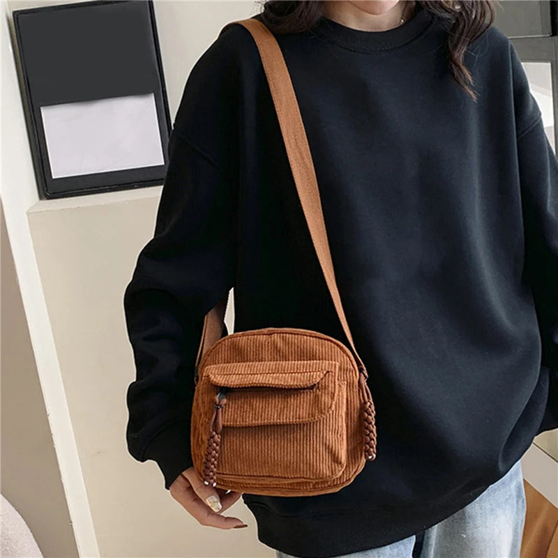 Corduroy Women's Small Shoulder Bag Teenager Girl Crossbody Bag Bolsa Cute Tote Student Street Korean Harajuku Messenger Bags