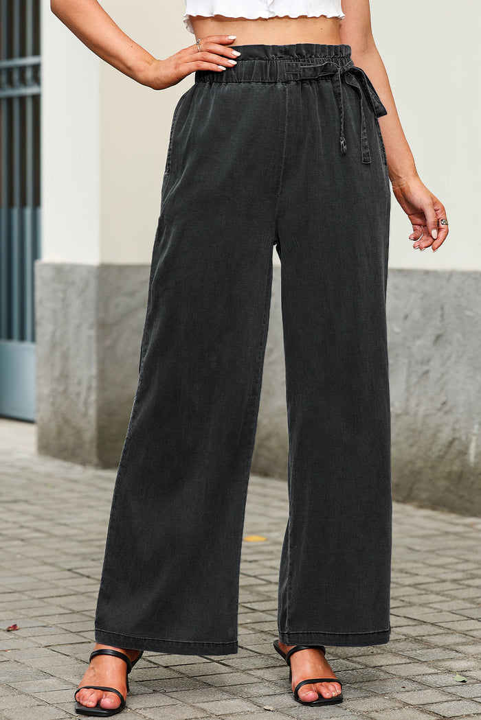 High Waist Pocketed Wide Leg Tencel Jeans