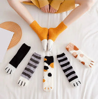 Women Winter Warm Fluffy Socks Cute Animal Claw Cat Paw Footprint Fuzzy Socks Female Thick Coral Fleece Home Floor Sleep Socks