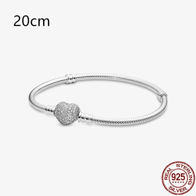 2024Hot Sale Heart Zircon Snake Chain Charm Beads Bracelet Women 925 Silver Original Pendant Bead DIY Jewelry Fine Festival Gift