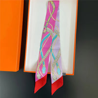 The Newest Chain Brand Design Twill Silk Scarf Luxury Scarf Women Foulard Skinny Bag Scarves Fashion Neckerchief Headband