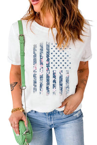 White Floral American Flag Graphic Tee