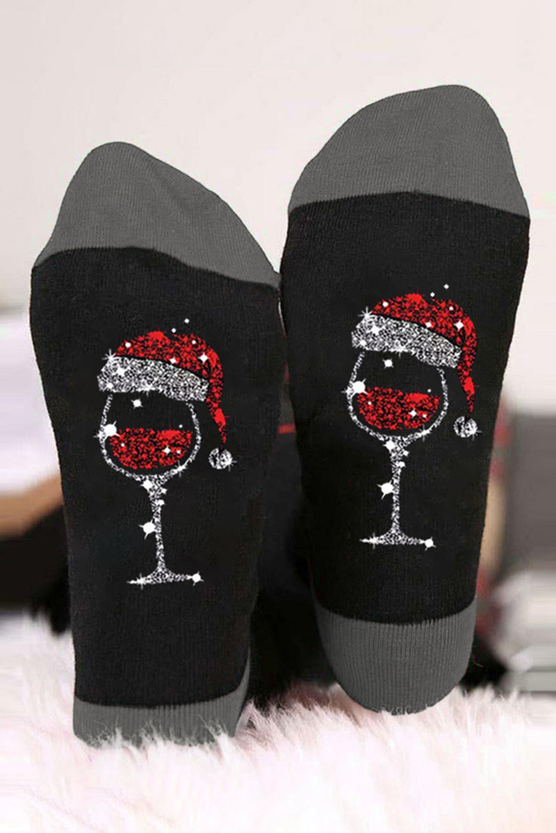 Black Christmas Champagne Santa Hat Graphic Socks