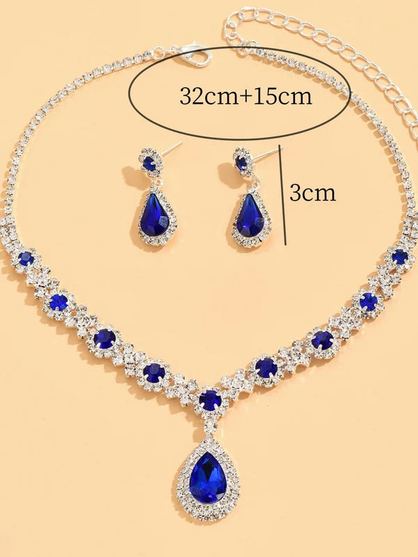 3 pieces of women's crystal droplet necklace with earrings set for wedding evening dress accessories