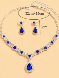 3 pieces of women's crystal droplet necklace with earrings set for wedding evening dress accessories