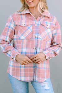 Pink Plaid Flap Pocket Flannel Shacket