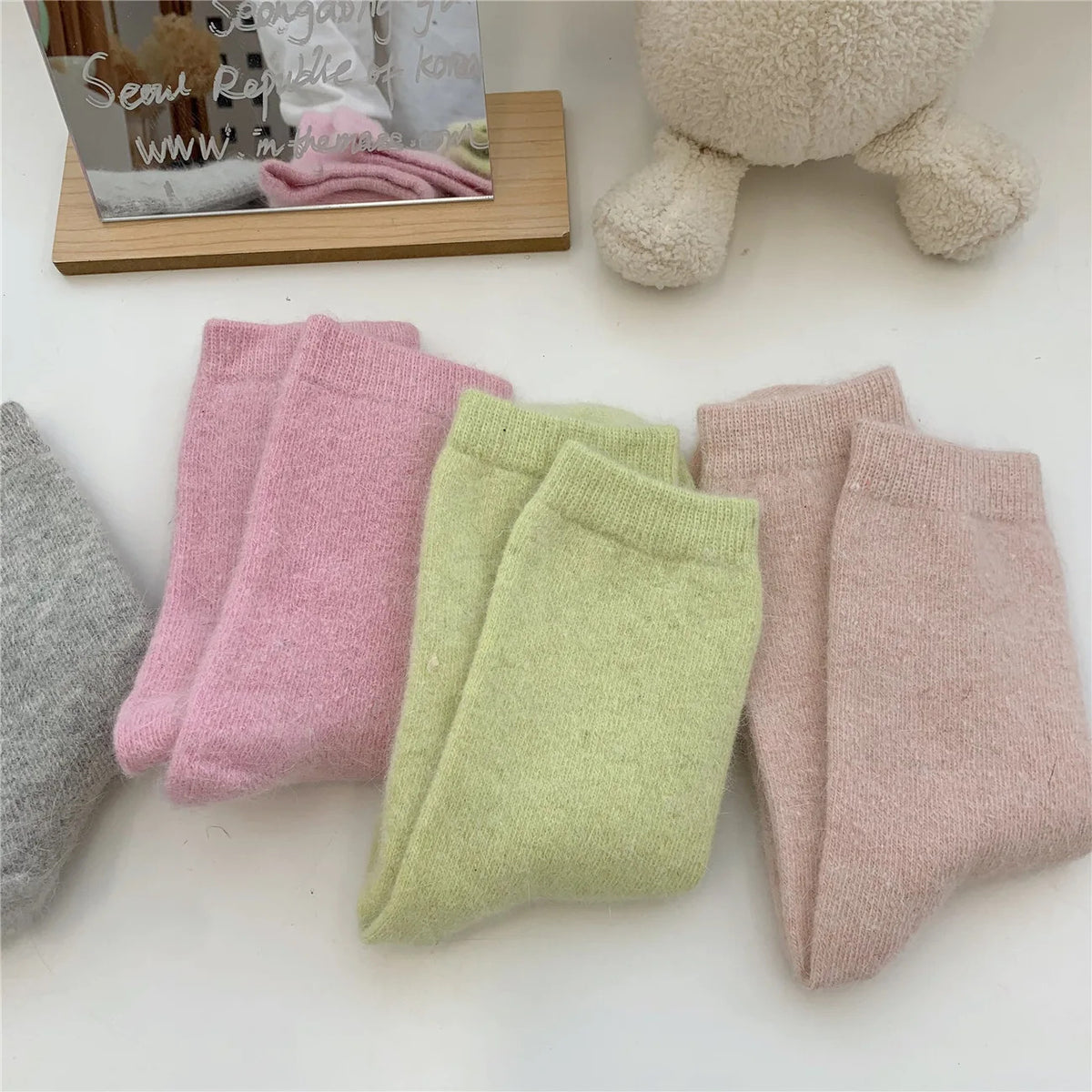 Winter Thicken Warm Long Socks Rabbits Hair Women's Socks Solid Thermal Cashmere Harajuku Crew Sock News Fashion Japanese Kawaii