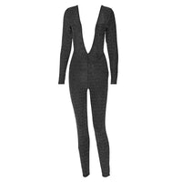 Sexy Deep V Neck Backless Skinny Jumpsuit 2024 Women New Bodycon Streetwear Party Club Elegant Shine Jumpsuits Outfits