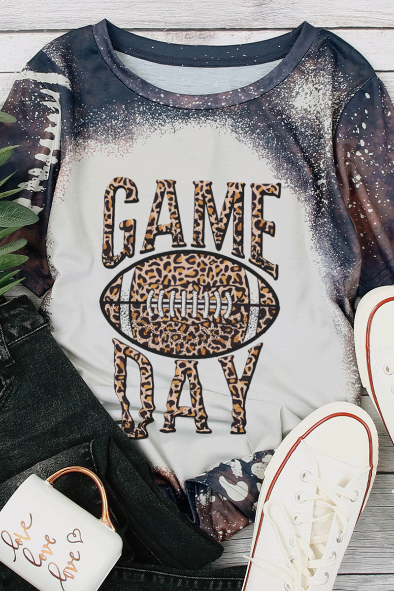 Multicolor GAME DAY Leopard Football Graphic Print Crew Neck T Shirt