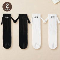 2/4/6/10 Pairs Magnetic Socks With Hands Women Men Fashion Black White Funny Cute Cartoon Eyes Couple Mid Tube Socks For Gifts