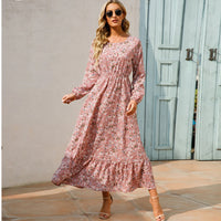 Women Maxi Dresses Sping Autumn Bohemian Casual Full Sleeve High Waist Beach Woman Chiffon Dresses Floral Vestidoes Long Dress