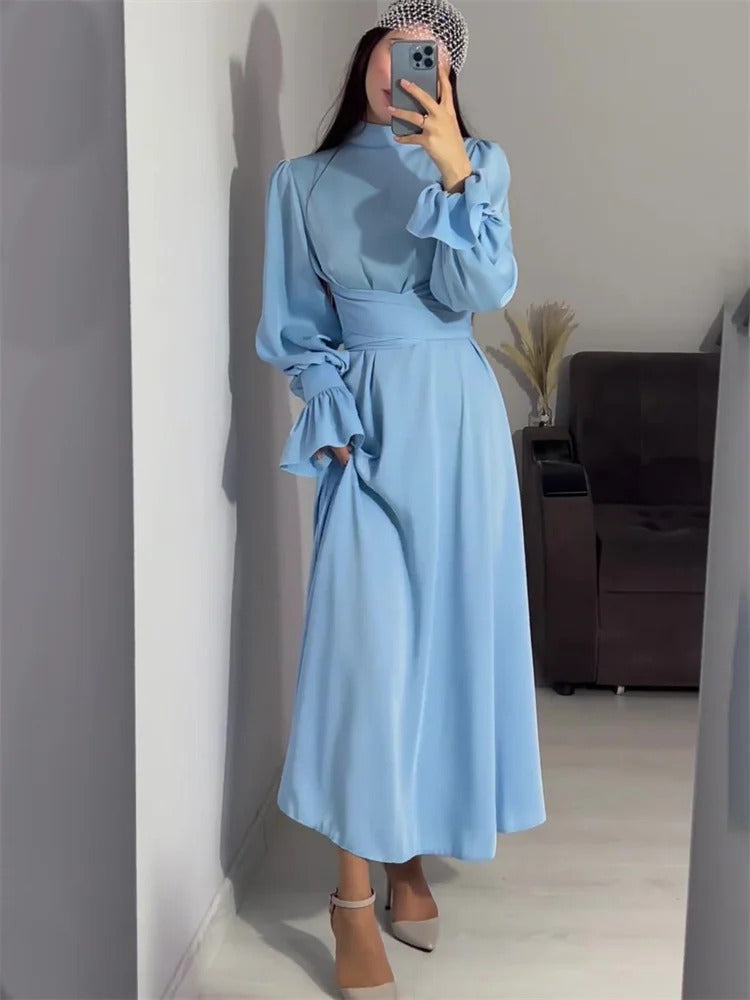 Tossy Ruffled Bandage Elegant Maxi Dress For Women Patchwork Slim Lace-Up Solid Vintage Evening Partywear Ladies Long Dress 2024