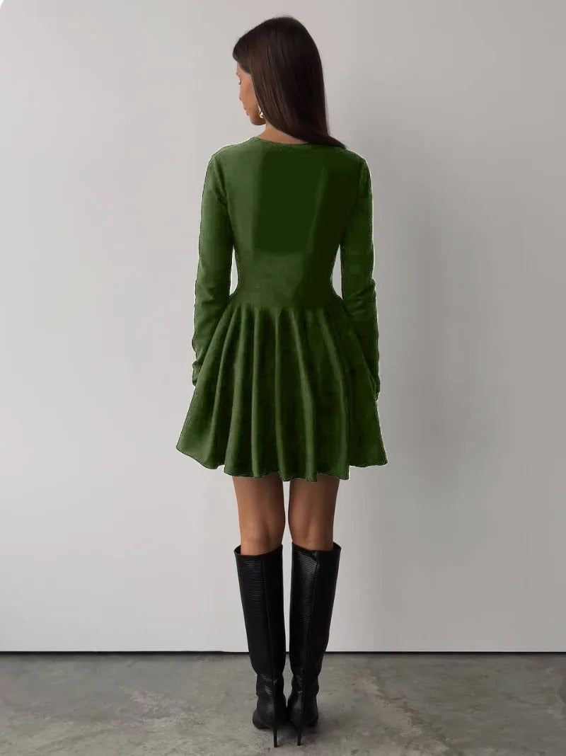 Blessyuki Elegant Solid Knit Dress Women Autumn Winter Casual Long Sleeve A-line Evening Dresses Female Korean Sexy Mini Dress