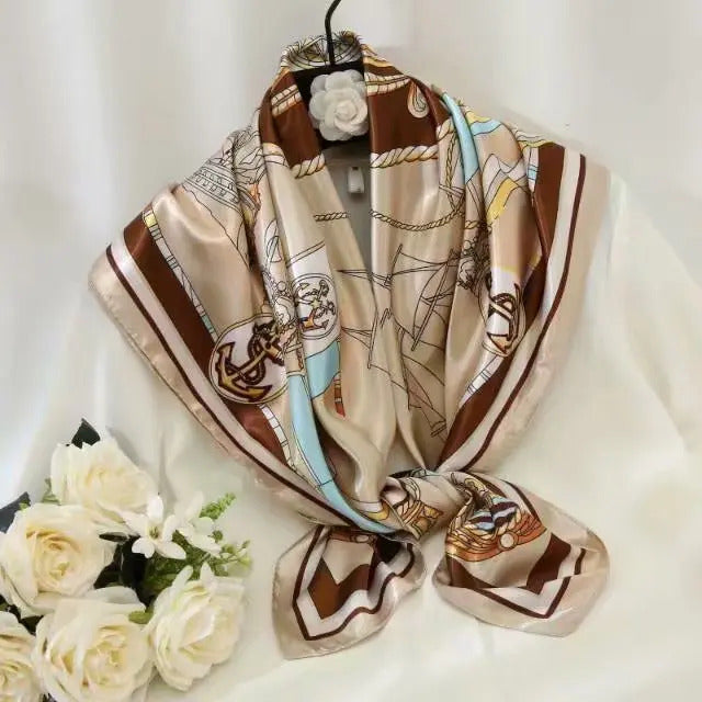 90*90cm Women Scarf Silk Feeling Hair Neck Square Brand Office bandanna muffler Waiter Flight Attendants Handkerchief Rings wrap