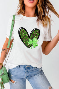 White Clover Leopard Heart Shaped Print Crewneck Graphic Tee