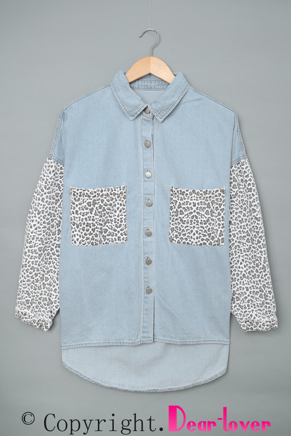 White Contrast Leopard Denim Jacket