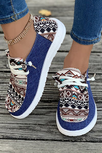 Ashleigh Blue Vintage Aztec Patchwork Lace-up Decor Flat Shoes