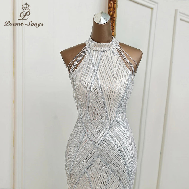 Sexy Silver mermaid evening dress robe de soiree femme vestidos de fiesta bridesmaid dress mariage robe vestidos party dress