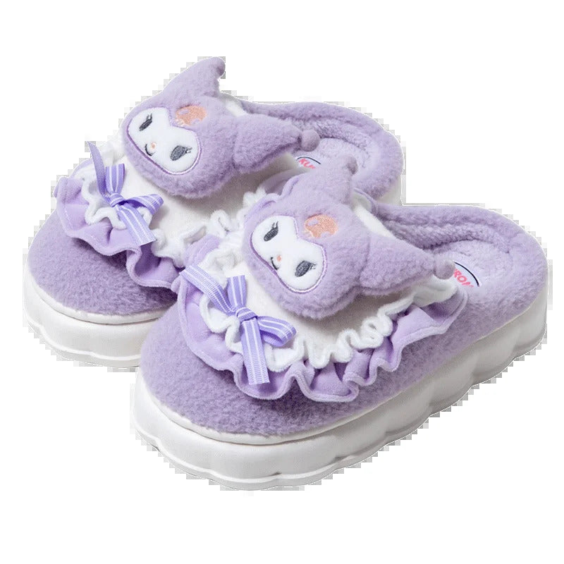 Sanrio Kawaii Cinnamoroll Womens Slippers Kuromi Hello Kitty Plush Cartoon Cute Sweet Suitable Indoor Outdoor Winter Slippers