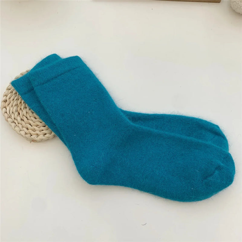 Winter Thicken Warm Long Socks Rabbits Hair Women's Socks Solid Thermal Cashmere Harajuku Crew Sock News Fashion Japanese Kawaii