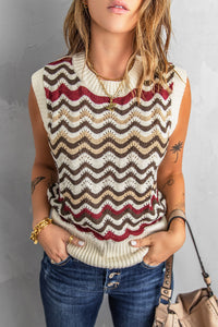 Black Wavy Stripes Knit Vest Pullover Sweater