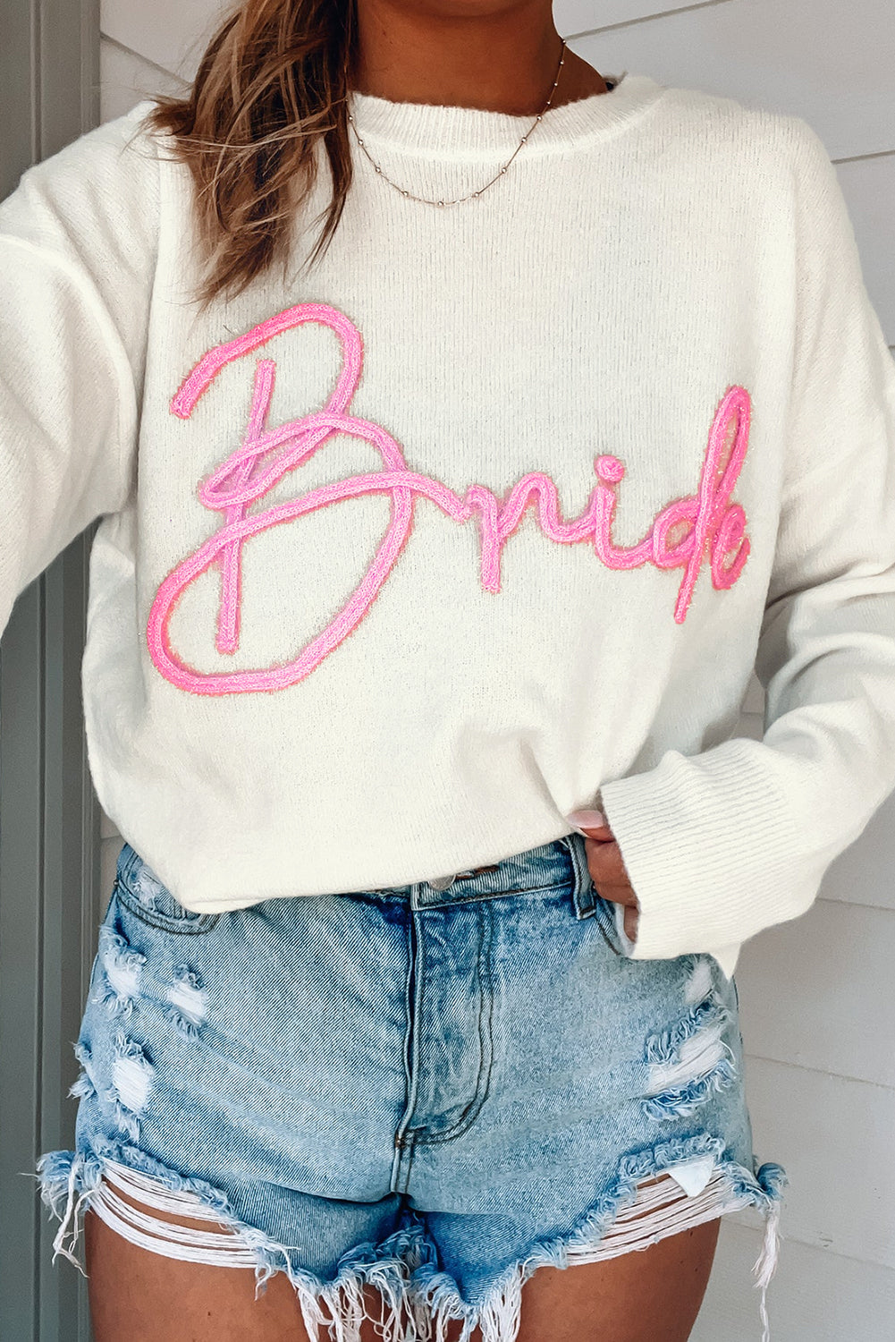 White Bride Tinsel Graphic Sweater