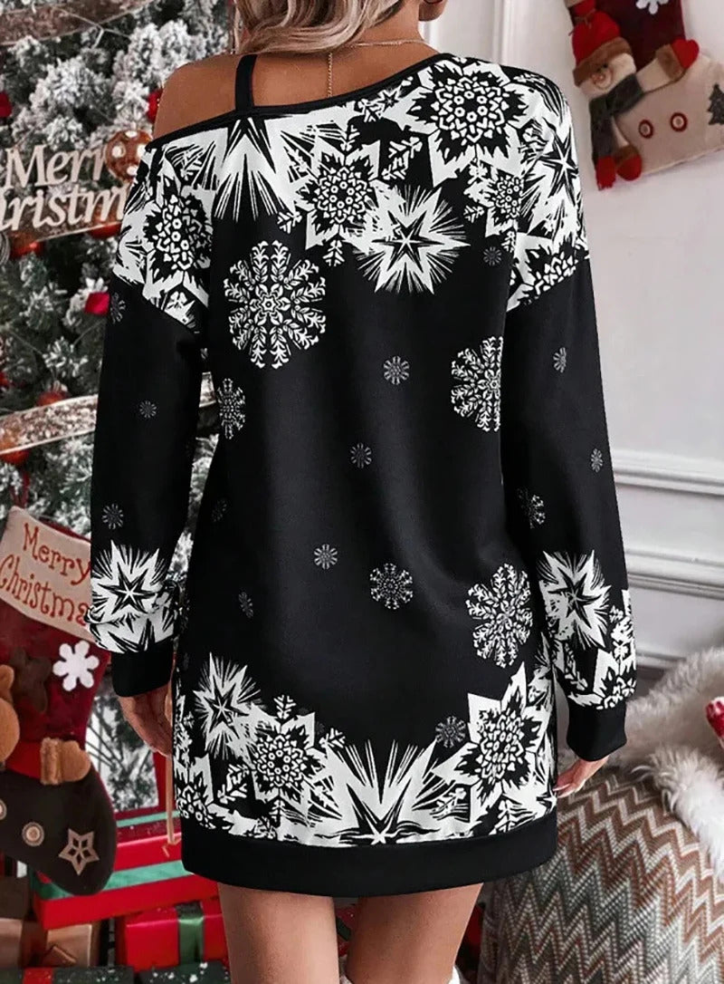 Women's Home Daily Christmas Festive Daily Fun White Hand Bone Print Party Evening Long Sleeve Dress